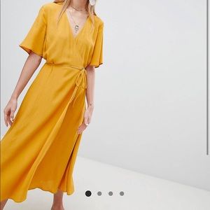 ASOS Yellow Midi Wrap Dress
